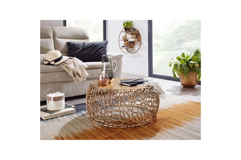 Soffbord Wohnling aluminiumgjutning, rund 60 cm handgjord, modern stil Guld - Guld - Möbler - Bord & matgrupp - Soffbord