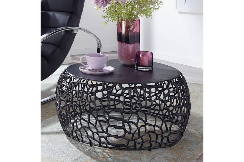 Soffbord Wohnling aluminiumgjutning, rund 60 cm handgjord, modern stil Svart - Svart - Möbler - Bord & matgrupp - Soffbord
