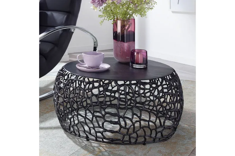 Soffbord Wohnling aluminiumgjutning, rund 60 cm handgjord, modern stil Svart - Svart - Möbler - Bord & matgrupp - Soffbord