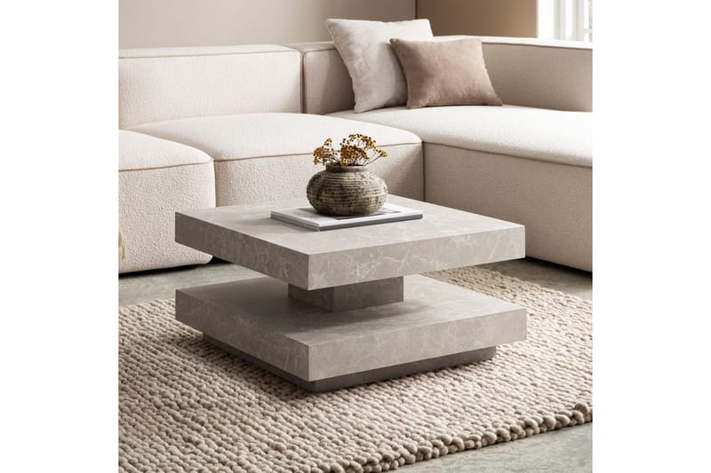 Soffbord Wohnling fyrkant 60 cm, stenoptikstil, modern look Beige - Beige - Möbler - Bord & matgrupp - Soffbord
