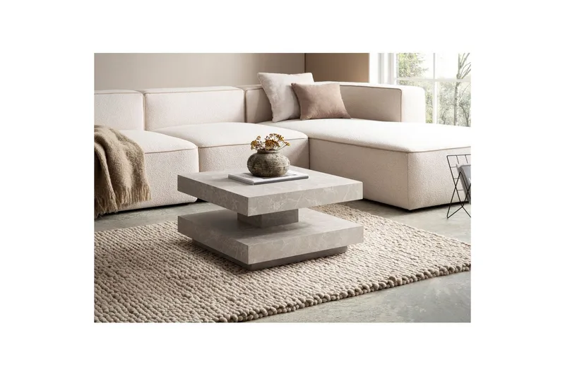 Soffbord Wohnling fyrkant 60 cm, stenoptikstil, modern look Beige - Beige - Möbler - Bord & matgrupp - Marmorbord