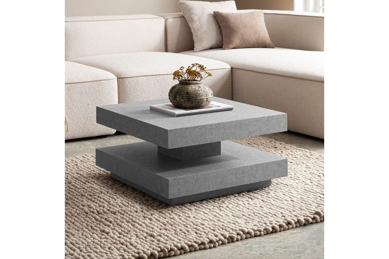 Soffbord Wohnling fyrkant 60 cm, stenoptikstil, modern look Grå - Grå - Möbler - Bord & matgrupp - Soffbord