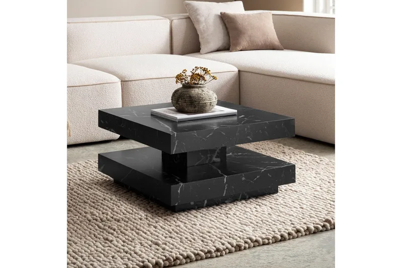 Soffbord Wohnling fyrkant 60 cm, stenoptikstil, modern look Marmor Svart - Marmor Svart - Möbler - Bord & matgrupp - Marmorbord