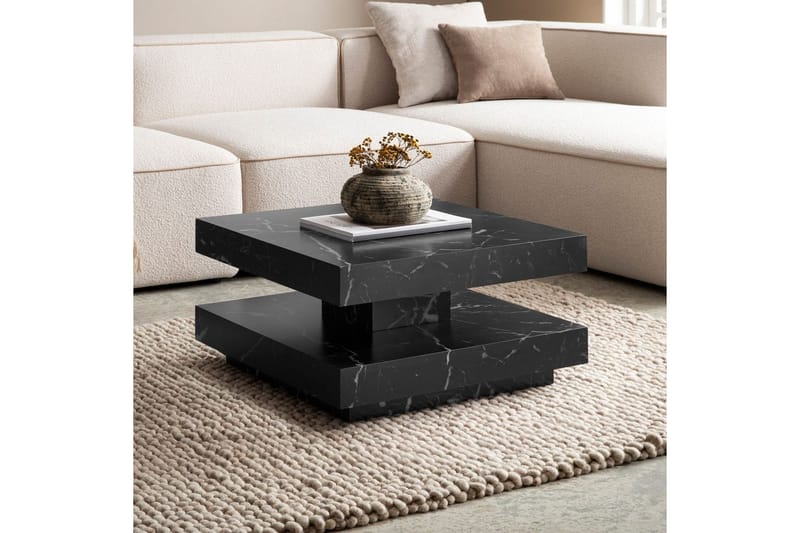 Soffbord Wohnling fyrkant 60 cm, stenoptikstil, modern look Marmor Svart - Marmor Svart - Möbler - Bord & matgrupp - Soffbord