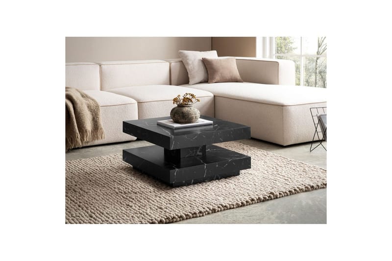 Soffbord Wohnling fyrkant 60 cm, stenoptikstil, modern look Marmor Svart - Marmor Svart - Möbler - Bord & matgrupp - Soffbord