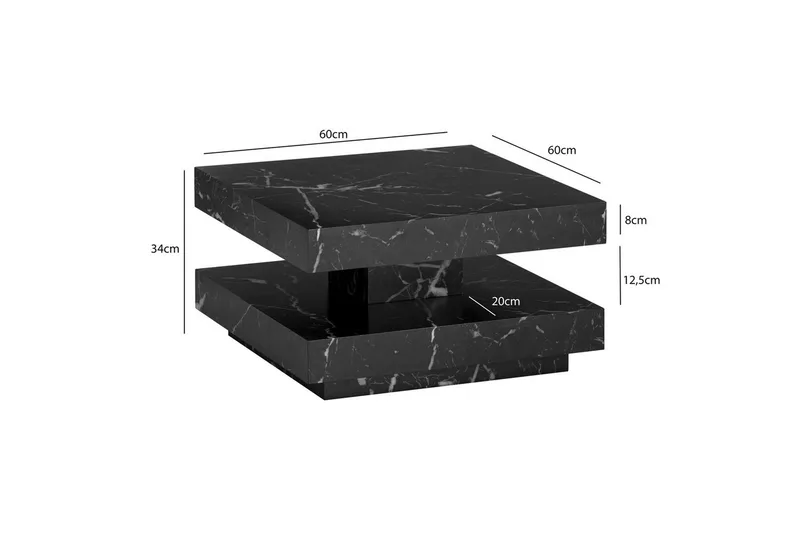 Soffbord Wohnling fyrkant 60 cm, stenoptikstil, modern look Marmor Svart - Marmor Svart - Möbler - Bord & matgrupp - Marmorbord