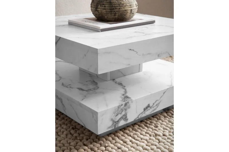 Soffbord Wohnling fyrkant 60 cm, stenoptikstil, modern look Marmor Vit - Marmor Vit - Möbler - Bord & matgrupp - Marmorbord