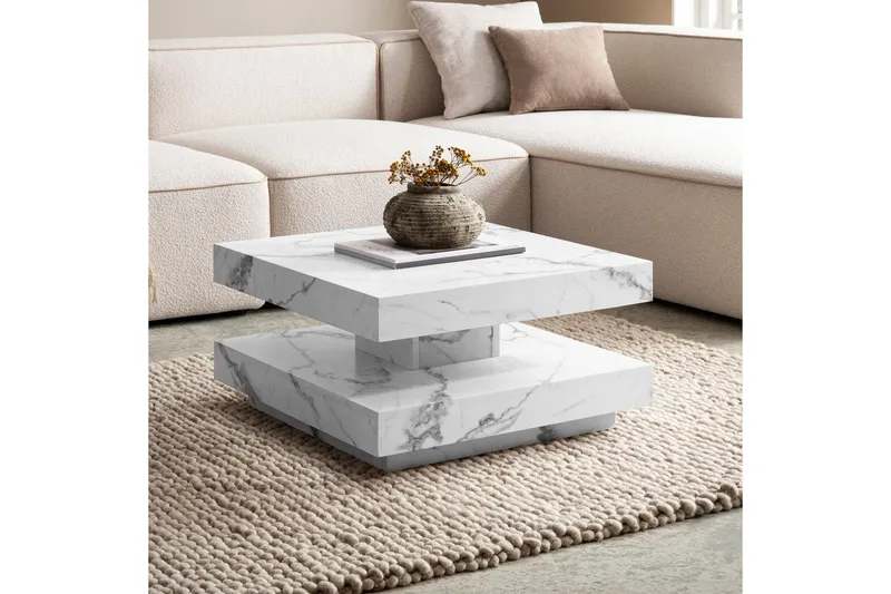 Soffbord Wohnling fyrkant 60 cm, stenoptikstil, modern look Marmor Vit - Marmor Vit - Möbler - Bord & matgrupp - Marmorbord