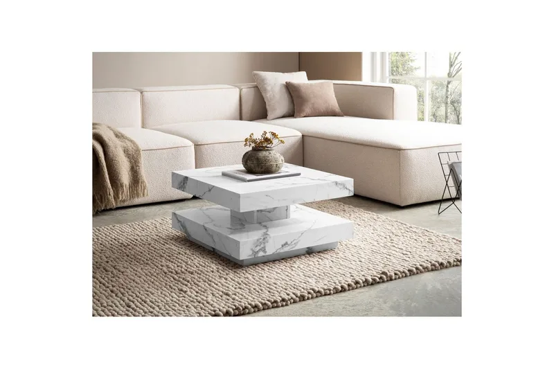 Soffbord Wohnling fyrkant 60 cm, stenoptikstil, modern look Marmor Vit - Marmor Vit - Möbler - Bord & matgrupp - Marmorbord