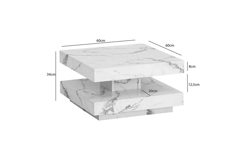 Soffbord Wohnling fyrkant 60 cm, stenoptikstil, modern look Marmor Vit - Marmor Vit - Möbler - Bord & matgrupp - Marmorbord