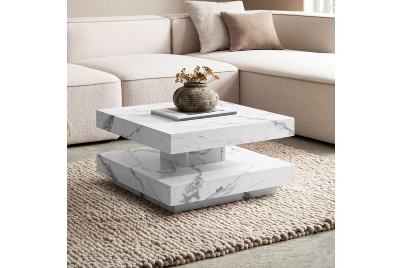 Soffbord Wohnling fyrkant 60 cm, stenoptikstil, modern look Marmor Vit - Marmor Vit - Möbler - Bord & matgrupp - Soffbord