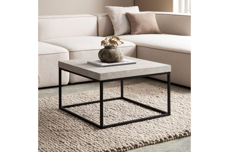 Soffbord Wohnling fyrkant 60 cm stenoptikstil, klassisk metallram, modern look Beige - Beige - Möbler - Bord & matgrupp - Soffbord