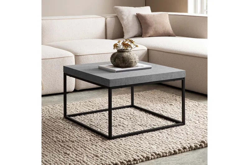 Soffbord Wohnling fyrkant 60 cm stenoptikstil, klassisk metallram, modern look Grå - Grå - Möbler - Bord & matgrupp - Soffbord