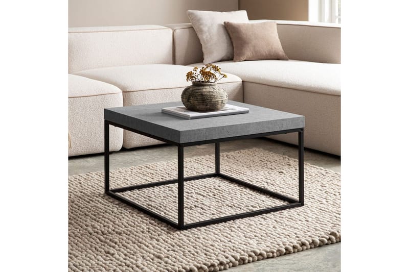 Soffbord Wohnling fyrkant 60 cm stenoptikstil, klassisk metallram, modern look Grå - Grå - Möbler - Bord & matgrupp - Soffbord