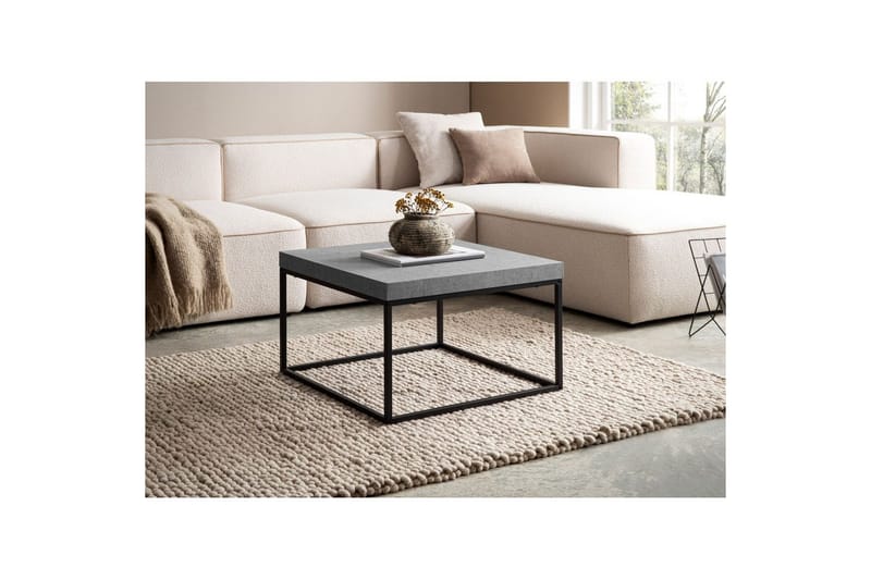 Soffbord Wohnling fyrkant 60 cm stenoptikstil, klassisk metallram, modern look Grå - Grå - Möbler - Bord & matgrupp - Soffbord