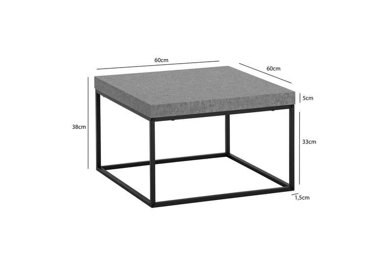 Soffbord Wohnling fyrkant 60 cm stenoptikstil, klassisk metallram, modern look Grå - Grå - Möbler - Bord & matgrupp - Soffbord