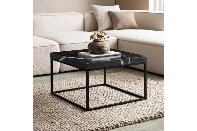 Soffbord Wohnling fyrkant 60 cm stenoptikstil, klassisk metallram, modern look Marmor Svart - Marmor Svart - Möbler - Bord & matgrupp - Soffbord