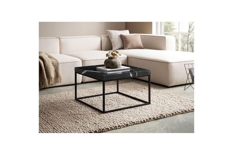Soffbord Wohnling fyrkant 60 cm stenoptikstil, klassisk metallram, modern look Marmor Svart - Marmor Svart - Möbler - Bord & matgrupp - Marmorbord