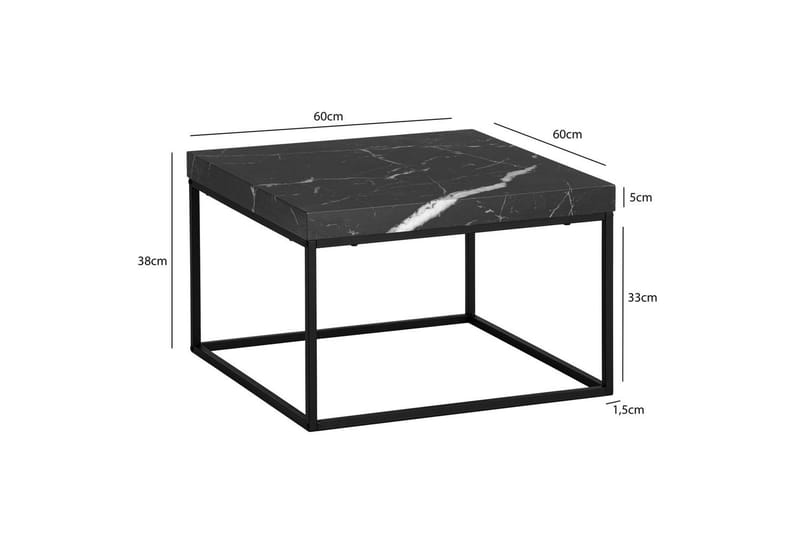 Soffbord Wohnling fyrkant 60 cm stenoptikstil, klassisk metallram, modern look Marmor Svart - Marmor Svart - Möbler - Bord & matgrupp - Soffbord