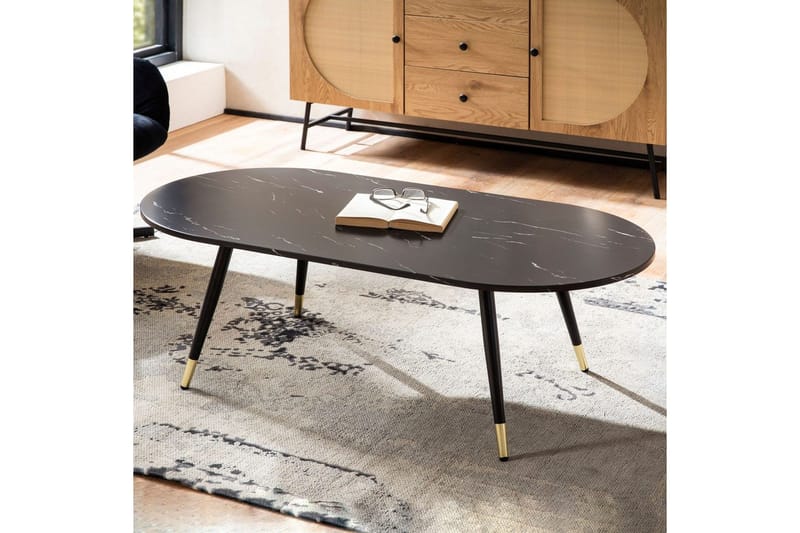 Soffbord Wohnling marmorlook 120 cm, oval modern stil Marmor Svart - Marmor Svart - Möbler - Bord & matgrupp - Marmorbord
