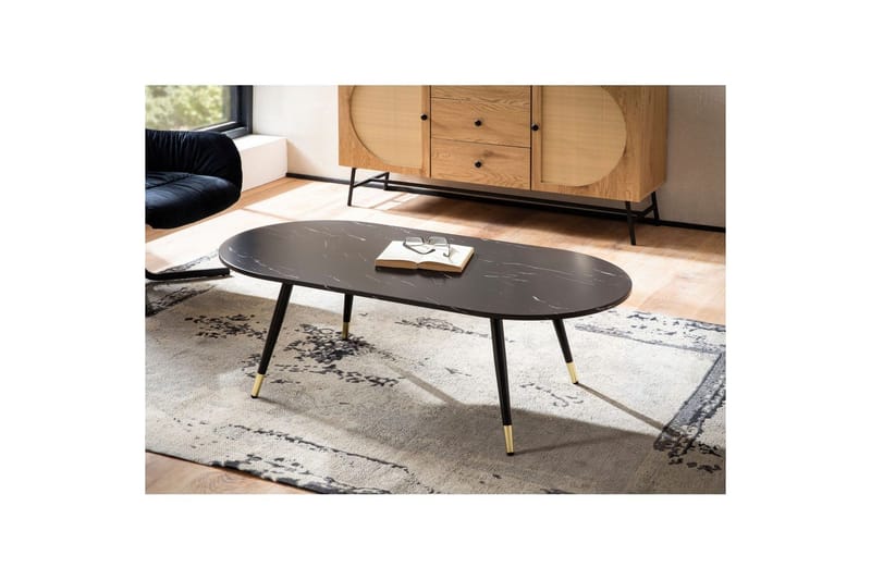 Soffbord Wohnling marmorlook 120 cm, oval modern stil Marmor Svart - Marmor Svart - Möbler - Bord & matgrupp - Marmorbord