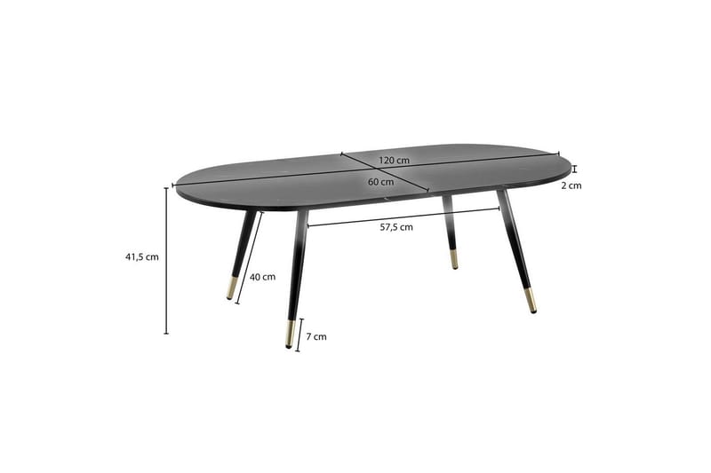 Soffbord Wohnling marmorlook 120 cm, oval modern stil Marmor Svart - Marmor Svart - Möbler - Bord & matgrupp - Marmorbord