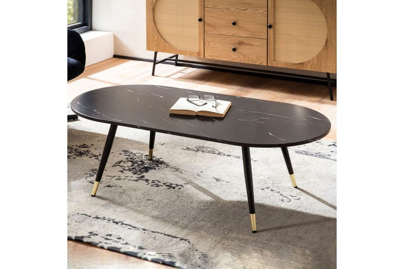 Soffbord Wohnling marmorlook 120 cm, oval modern stil Marmor Svart - Marmor Svart - Möbler - Bord & matgrupp - Soffbord