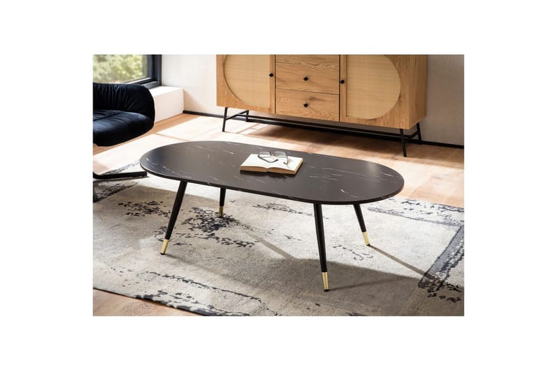 Soffbord Wohnling marmorlook 120 cm, oval modern stil Marmor Svart - Marmor Svart - Möbler - Bord & matgrupp - Soffbord
