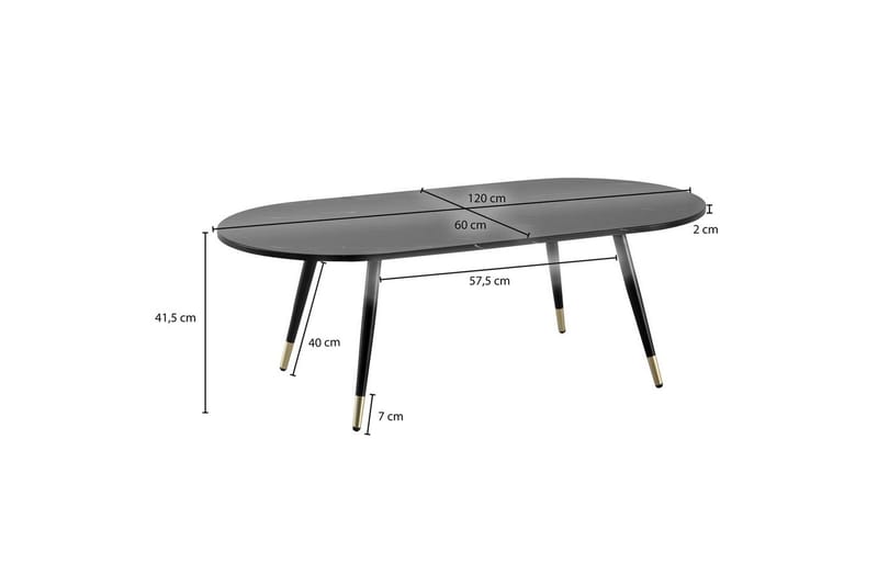 Soffbord Wohnling marmorlook 120 cm, oval modern stil Marmor Svart - Marmor Svart - Möbler - Bord & matgrupp - Soffbord