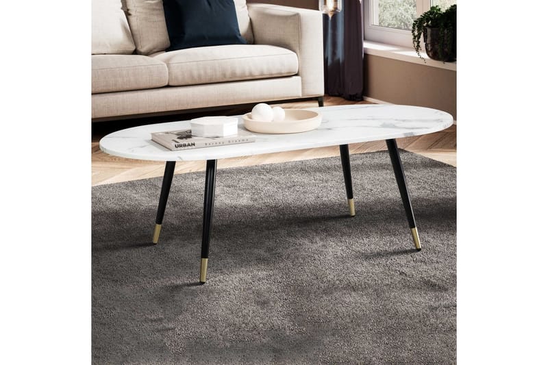 Soffbord Wohnling marmorlook 120 cm, oval modern stil Marmor Vit - Marmor Vit - Möbler - Bord & matgrupp - Soffbord