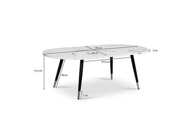 Soffbord Wohnling marmorlook 120 cm, oval modern stil Marmor Vit - Marmor Vit - Möbler - Bord & matgrupp - Soffbord