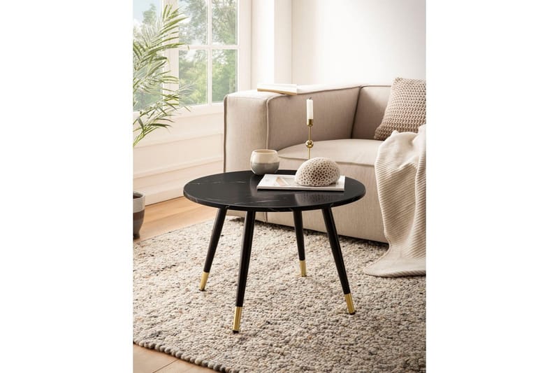 Soffbord Wohnling marmorlook 60 cm rund, modern stil Marmor Svart - Marmor Svart - Möbler - Bord & matgrupp - Soffbord