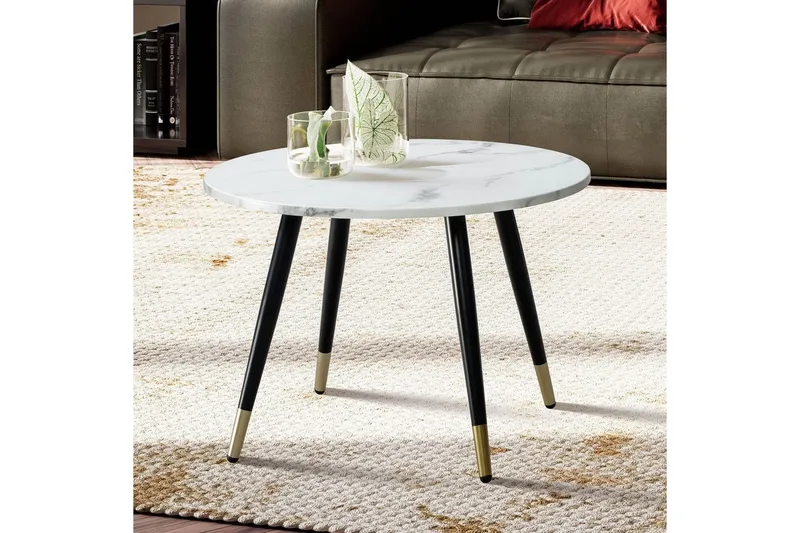 Soffbord Wohnling marmorlook 60 cm rund, modern stil Marmor Vit - Marmor Vit - Möbler - Bord & matgrupp - Soffbord