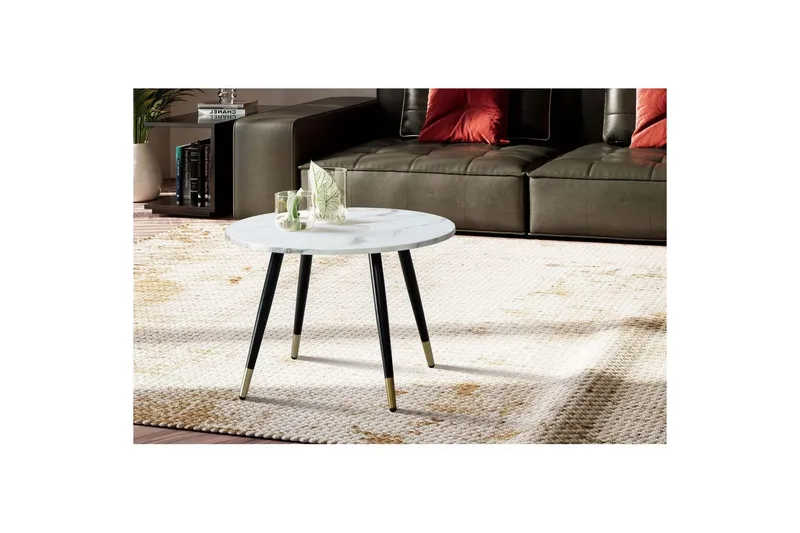 Soffbord Wohnling marmorlook 60 cm rund, modern stil Marmor Vit - Marmor Vit - Möbler - Bord & matgrupp - Soffbord