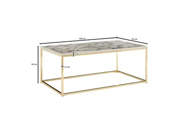 Soffbord Wohnling marmorutseende, rektangulär elegant, modern stil Guld, Marmorvit - Guld, Marmorvit - Möbler - Bord & matgrupp - Soffbord