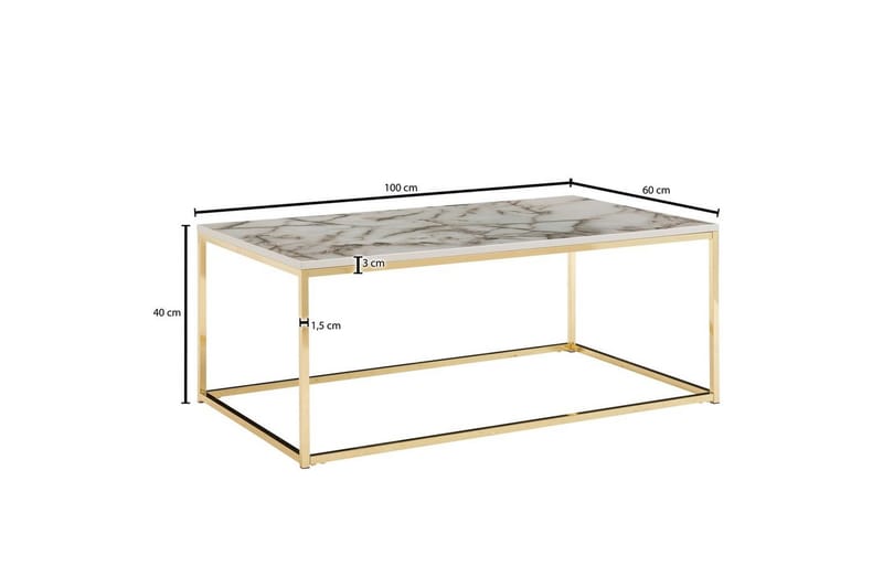 Soffbord Wohnling marmorutseende, rektangulär elegant, modern stil Guld, Marmorvit - Guld, Marmorvit - Möbler - Bord & matgrupp - Soffbord