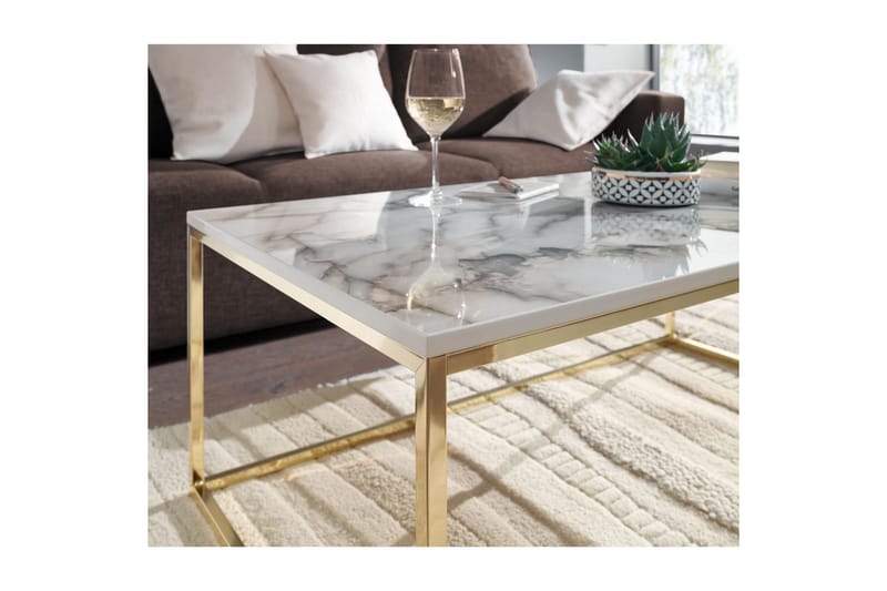 Soffbord Wohnling marmorutseende, rektangulär elegant, modern stil Guld, Marmorvit - Guld, Marmorvit - Möbler - Bord & matgrupp - Soffbord