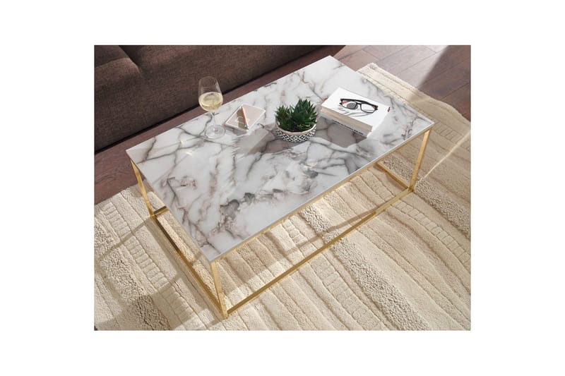 Soffbord Wohnling marmorutseende, rektangulär elegant, modern stil Guld, Marmorvit - Guld, Marmorvit - Möbler - Bord & matgrupp - Soffbord