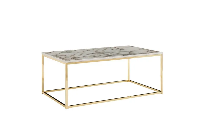 Soffbord Wohnling marmorutseende, rektangulär elegant, modern stil Guld, Marmorvit, Guld, Marmorvit