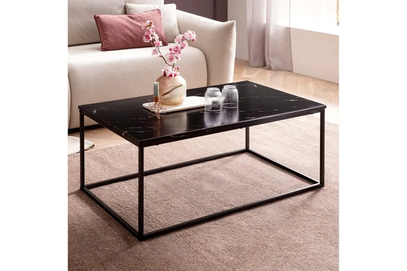 Soffbord Wohnling marmorutseende, rektangulär elegant, modern stil Svart, marmor svart - Svart, marmor svart - Möbler - Bord & matgrupp - Soffbord