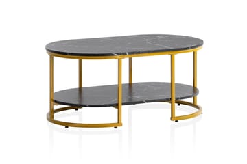Soffbord Wohnling marmorutseende ovalt 100 cm med förvaringshylla, Bauhaus-stil Marmor Svart - Marmor Svart - Möbler - Bord & matgrupp - Soffbord
