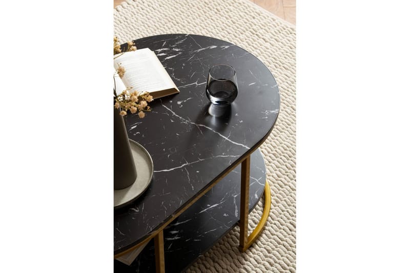Soffbord Wohnling marmorutseende ovalt 100 cm med förvaringshylla, Bauhaus-stil Marmor Svart - Marmor Svart - Möbler - Bord & matgrupp - Soffbord