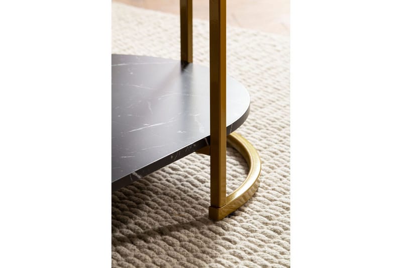 Soffbord Wohnling marmorutseende ovalt 100 cm med förvaringshylla, Bauhaus-stil Marmor Svart - Marmor Svart - Möbler - Bord & matgrupp - Soffbord