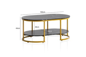 Soffbord Wohnling marmorutseende ovalt 100 cm med förvaringshylla, Bauhaus-stil Marmor Svart - Marmor Svart - Möbler - Bord & matgrupp - Soffbord