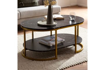 Soffbord Wohnling marmorutseende ovalt 100 cm med förvaringshylla, Bauhaus-stil Marmor Svart - Marmor Svart - Möbler - Bord & matgrupp - Soffbord