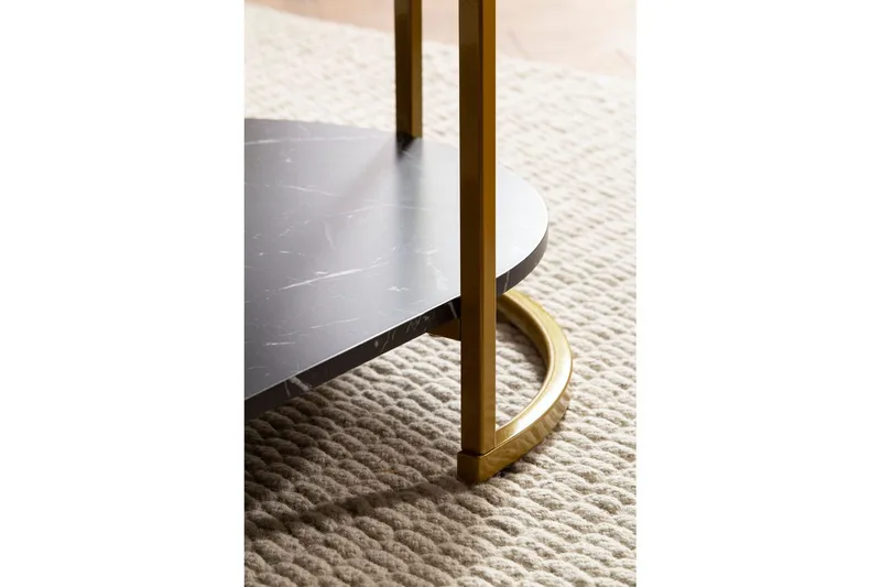 Soffbord Wohnling marmorutseende ovalt 100 cm med förvaringshylla, Bauhaus-stil Marmor Svart - Marmor Svart - Möbler - Bord & matgrupp - Marmorbord