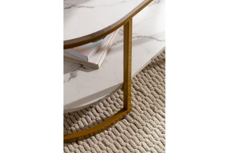 Soffbord Wohnling marmorutseende ovalt 100 cm med förvaringshylla, Bauhaus-stil Marmor Vit - Marmor Vit - Möbler - Bord & matgrupp - Soffbord