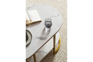 Soffbord Wohnling marmorutseende ovalt 100 cm med förvaringshylla, Bauhaus-stil Marmor Vit - Marmor Vit - Möbler - Bord & matgrupp - Soffbord