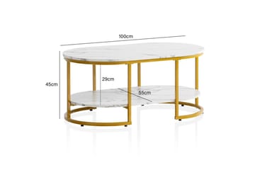 Soffbord Wohnling marmorutseende ovalt 100 cm med förvaringshylla, Bauhaus-stil Marmor Vit - Marmor Vit - Möbler - Bord & matgrupp - Soffbord