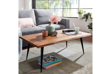Soffbord Wohnling Massiv träkantskurva med nålformade metallben, lantlig stil - Möbler - Bord & matgrupp - Soffbord